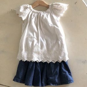 GAP Outfit: White Embroidered Top & Jean Skirt, 5T